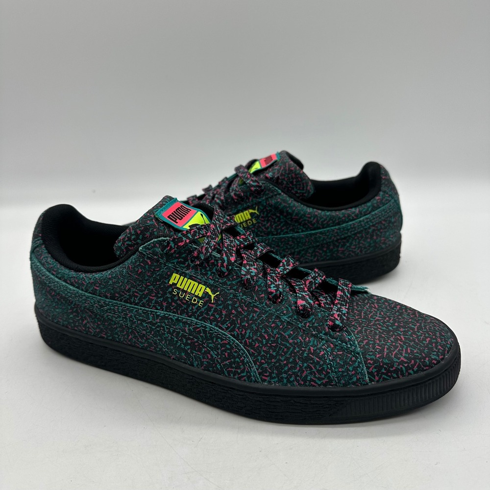 Puma 365931 01 Mens Size 10 Suede 90s Jr 'Multi-Color' Black Pink Teal Sneakers